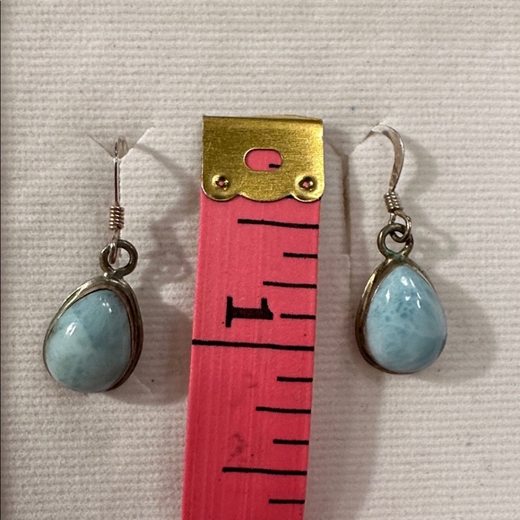 Dainty Sterling Silver Larimar Dangle Earrings - Picture 3 of 6
